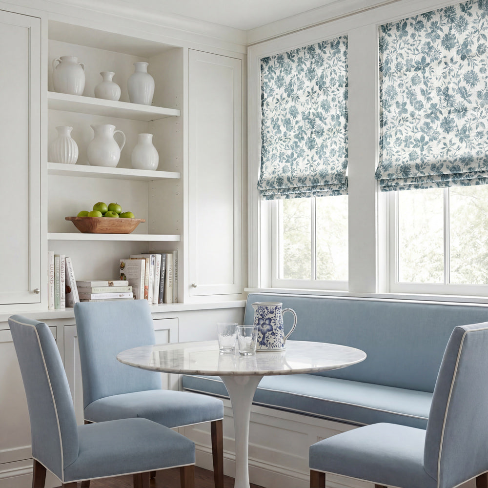 Lanka Blue Floral Roman Shade