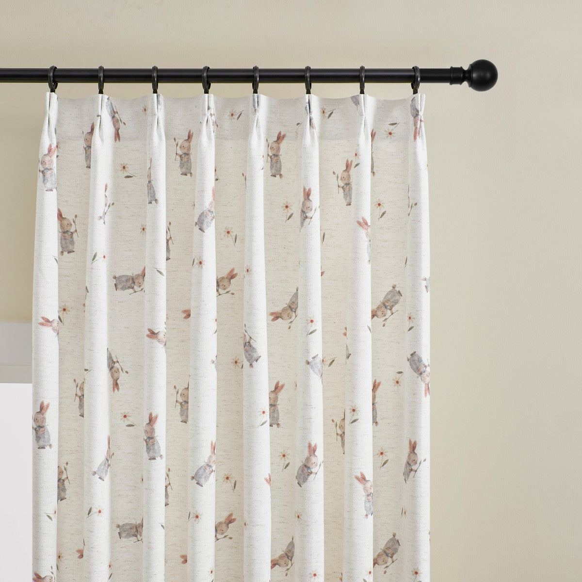 Natural White-Fairy Tale Bunny With Roses Printed Curtains-Felice (2)
