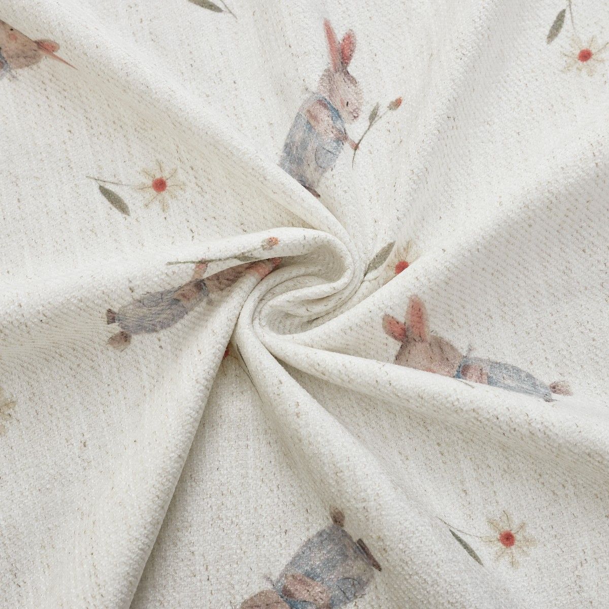 Natural White-Fairy Tale Bunny With Roses Printed Curtains-Felice (7)