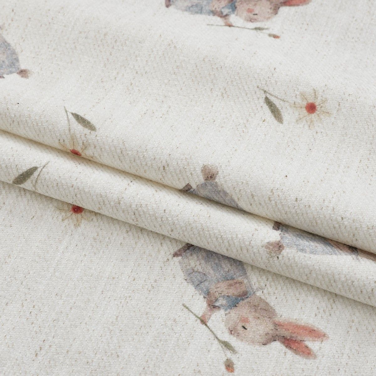 Natural White-Fairy Tale Bunny With Roses Printed Curtains-Felice (8)