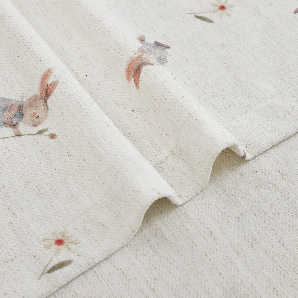 Natural White-Fairy Tale Bunny With Roses Printed Curtains-Felice (9)