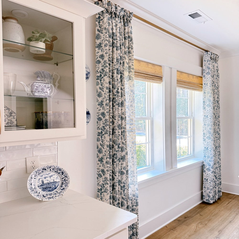 Navy Blue Blue & White Floral Printed Curtains Lanka (1)