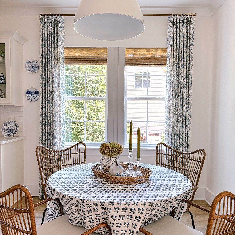 Navy Blue Blue & White Floral Printed Curtains Lanka (2)