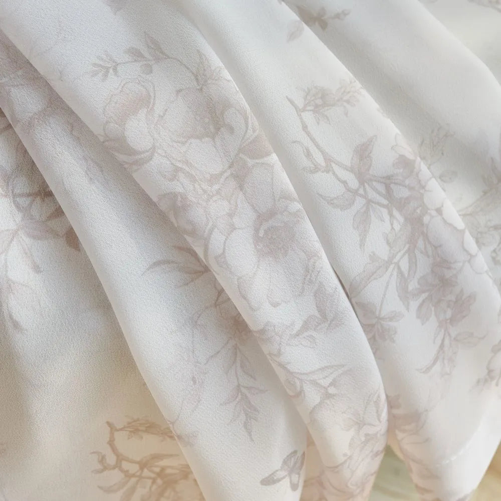 Greige Farmhouse Floral Toile Print Sheer Ivanna-12