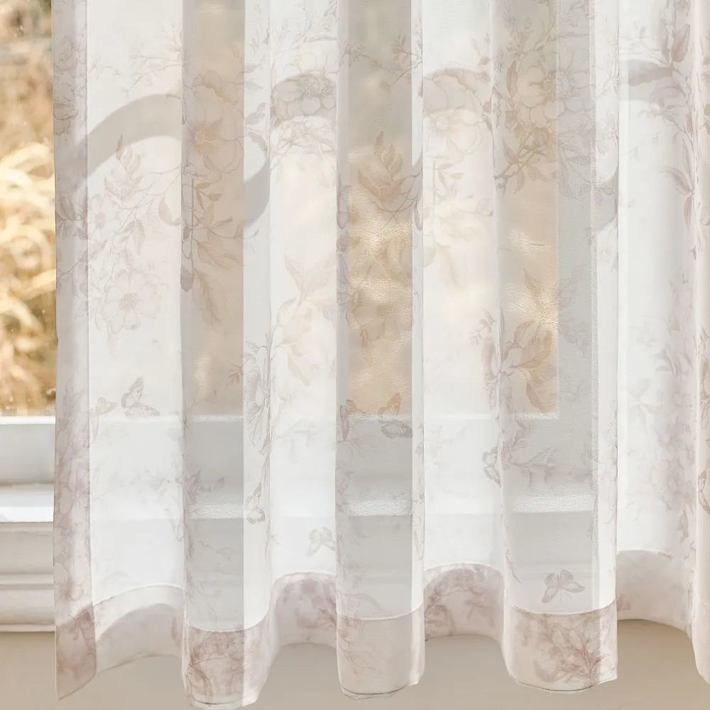 Greige Farmhouse Floral Toile Print Sheer Ivanna-6