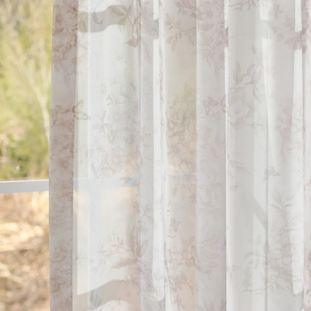 Greige Farmhouse Floral Toile Print Sheer Ivanna-7