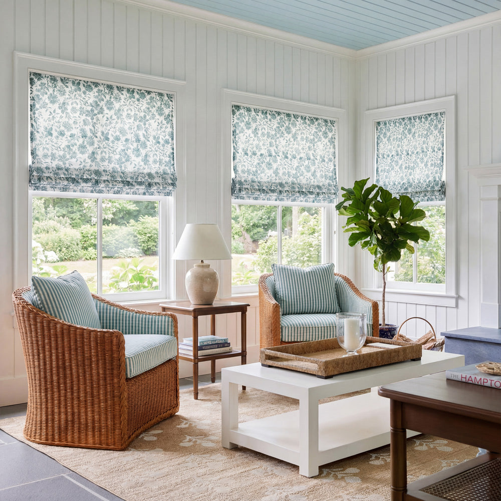 Lanka Blue Floral Roman Shade