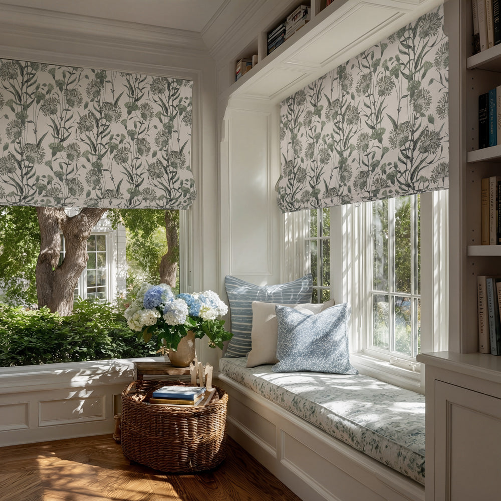 Julia Sage Green Floral Custom Roman Shade Country Style (7)