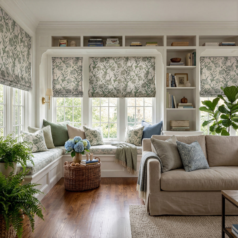 Julia Sage Green Floral Custom Roman Shade Country Style (8)