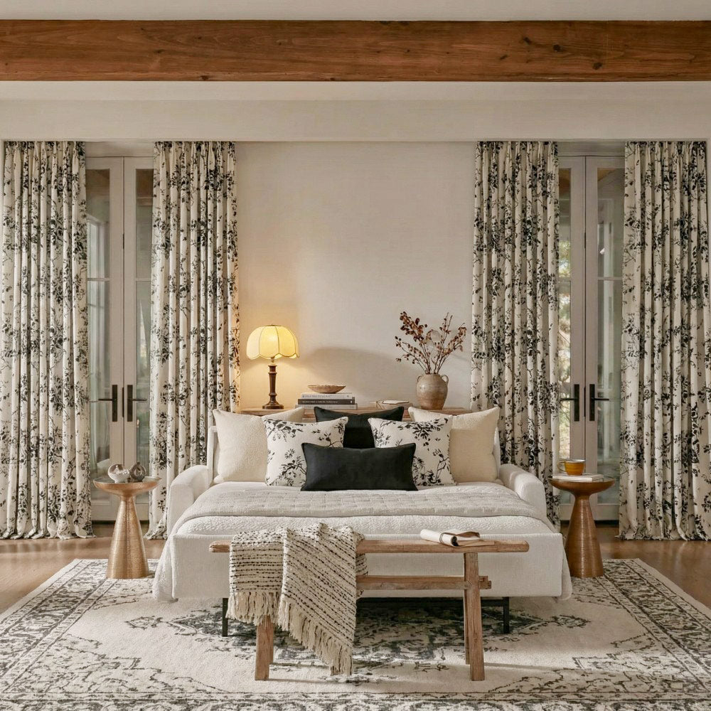 Alaina Green Flower Bloom Floral Curtains