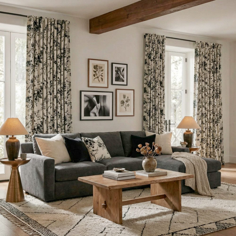 Alaina Green Flower Bloom Floral Curtains