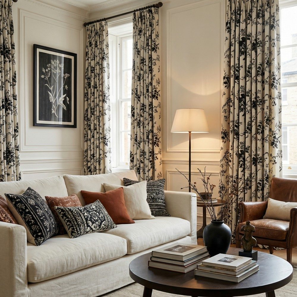 Alaina Green Flower Bloom Floral Curtains