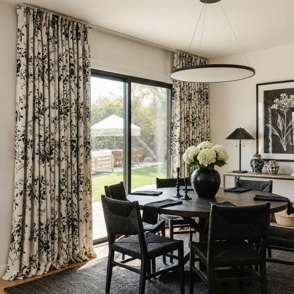 Alaina Green Flower Bloom Floral Curtains