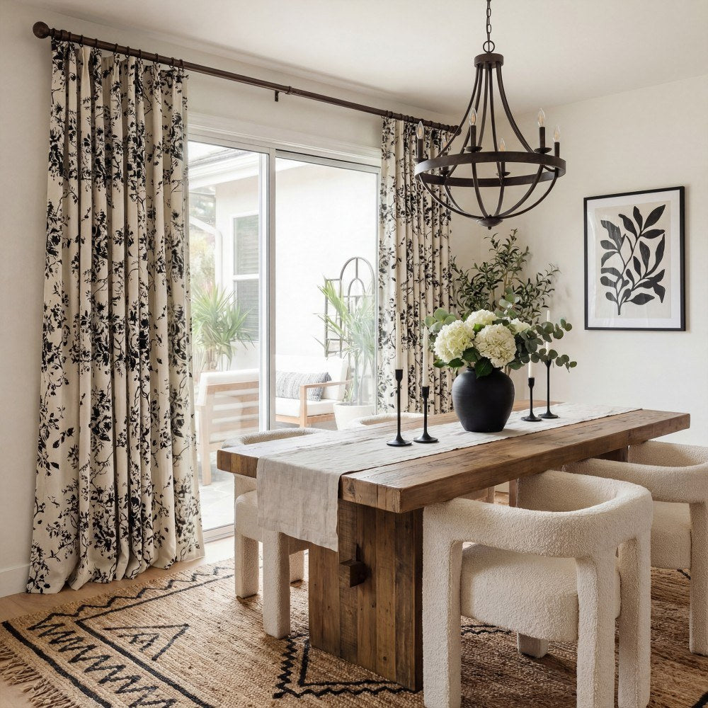 Alaina Green Flower Bloom Floral Curtains