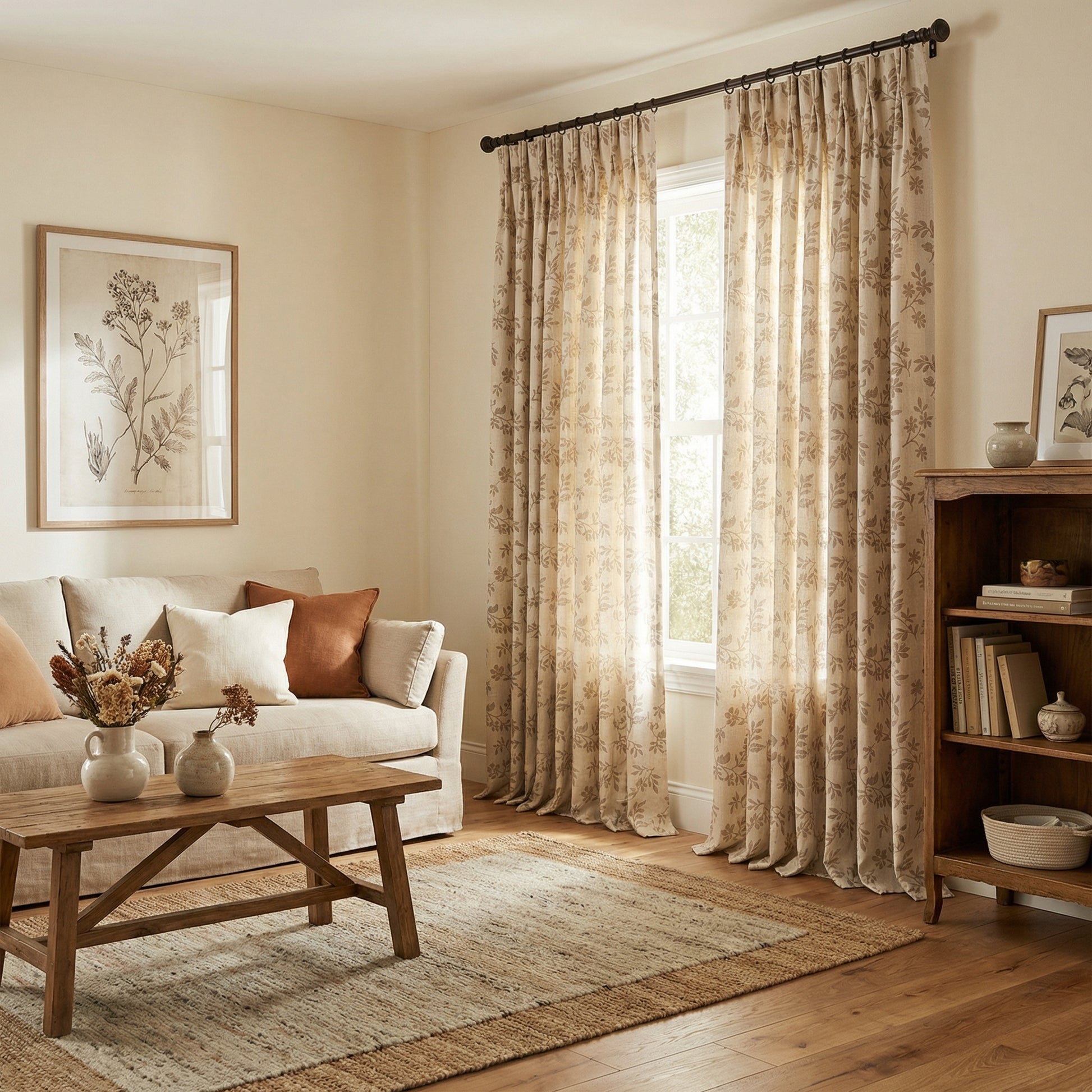 Alibi Neutral Style Subtle Leaf Patterned Curtains