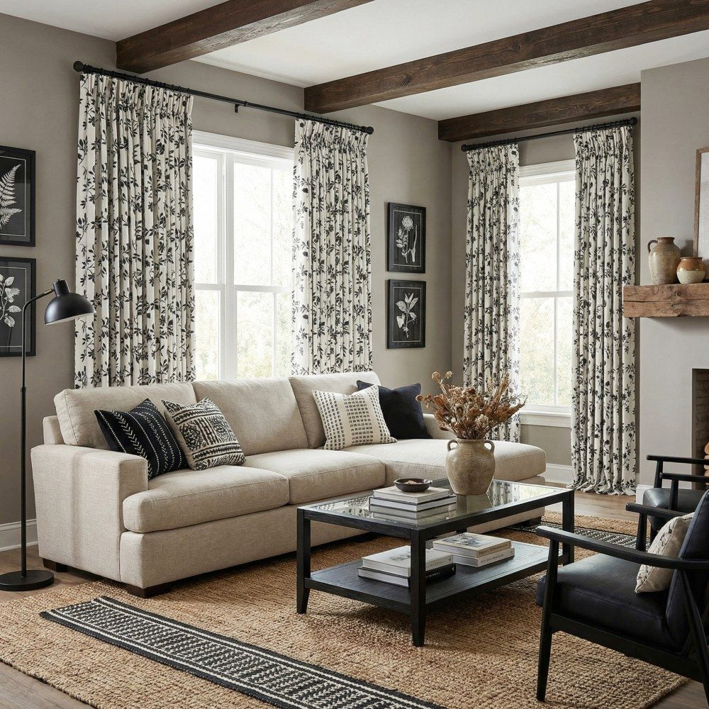 Alibi Neutral Style Subtle Leaf Patterned Curtains