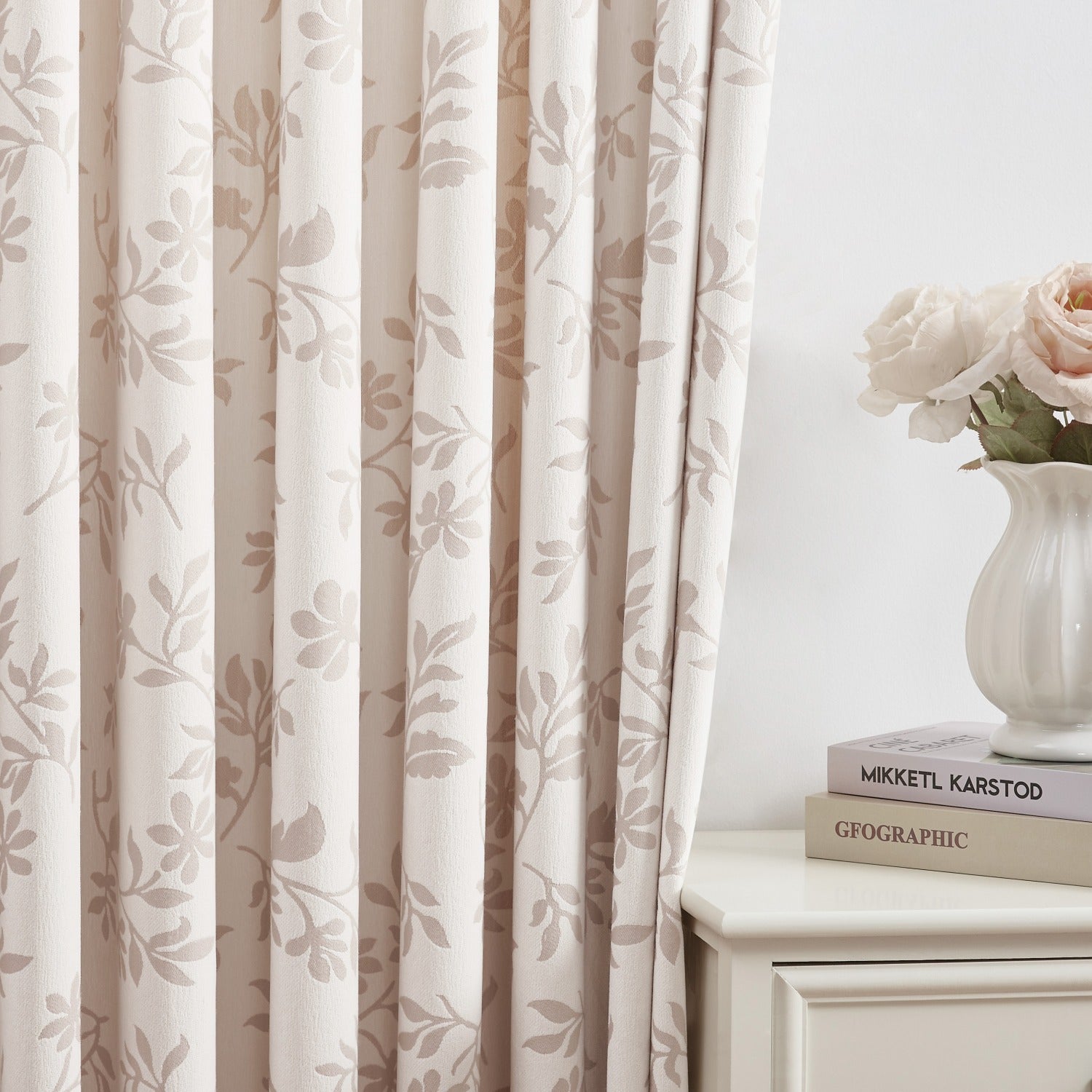 Alibi Neutral Style Subtle Leaf Patterned Curtains