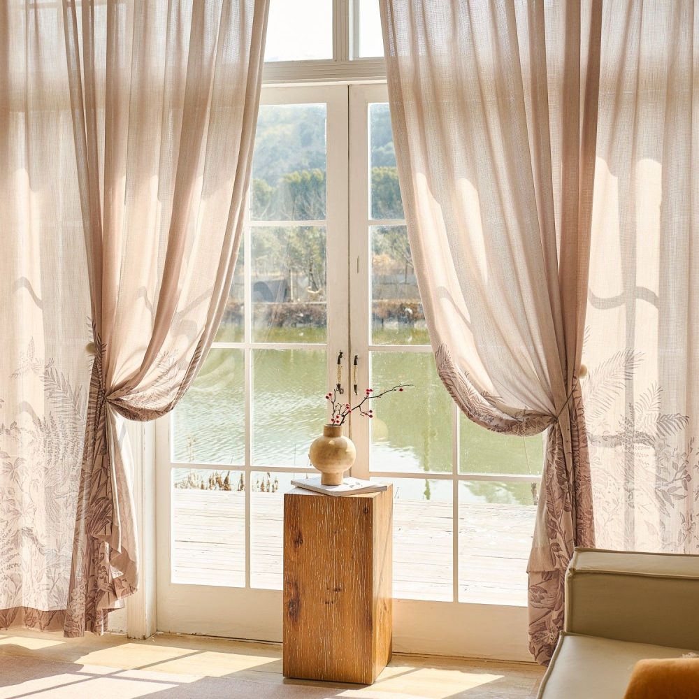Aria Bottom-Half Toile Print Sheer Curtains