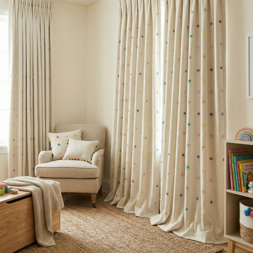 Ashley Pom Pom Embellished Chenille Curtains