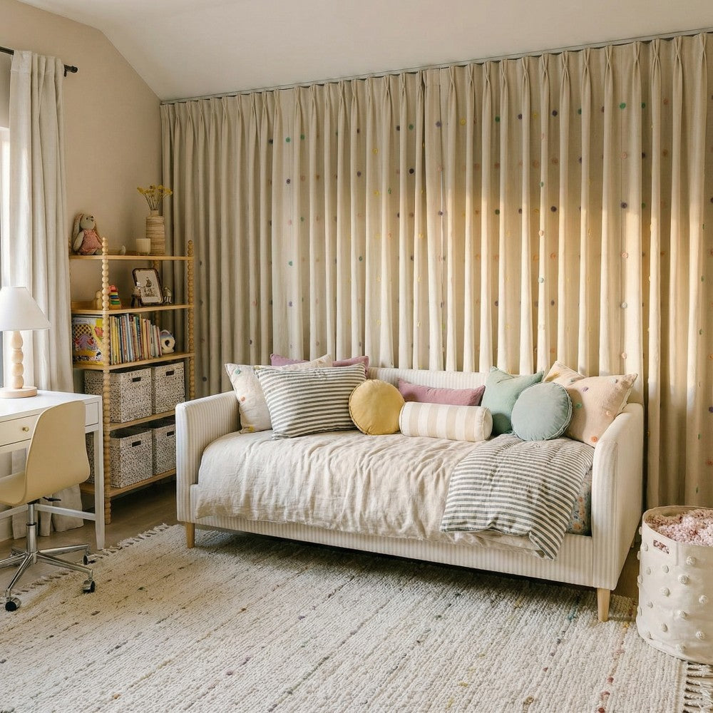 Ashley Pom Pom Embellished Chenille Curtains