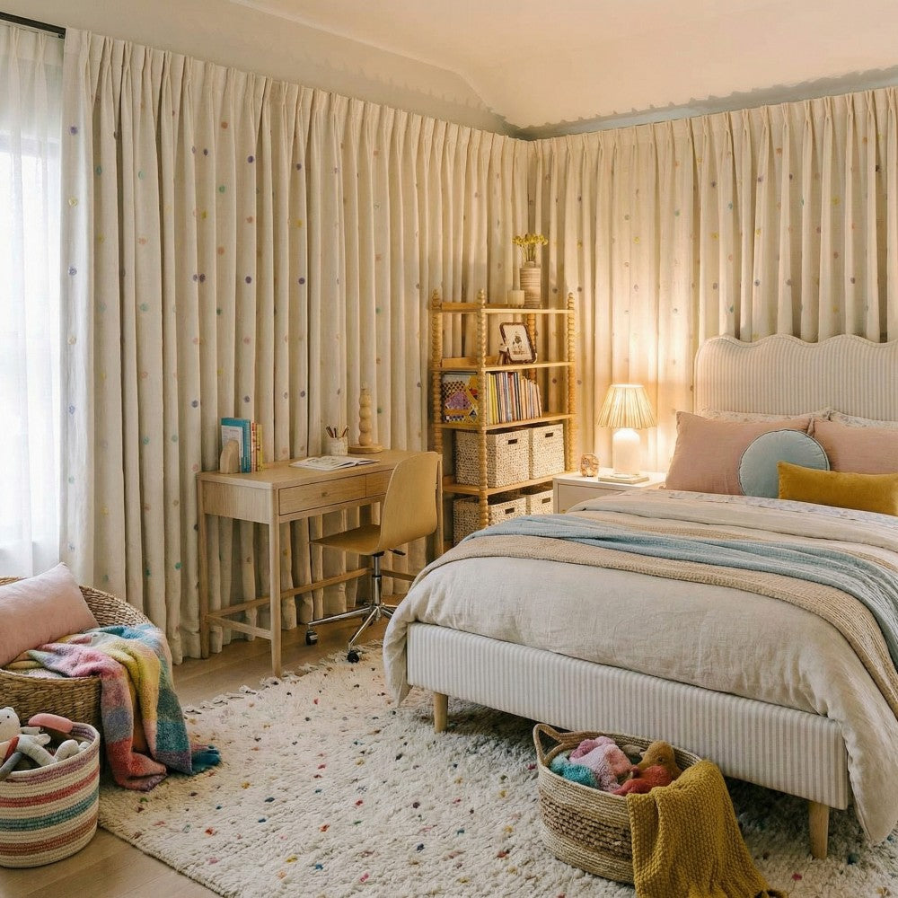 Ashley Pom Pom Embellished Chenille Curtains