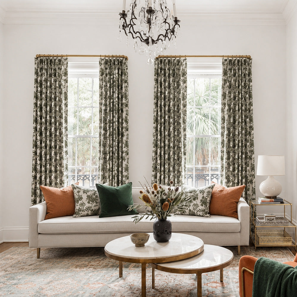 Rideaux sur mesure jacquard floraison rose rétro Aurora