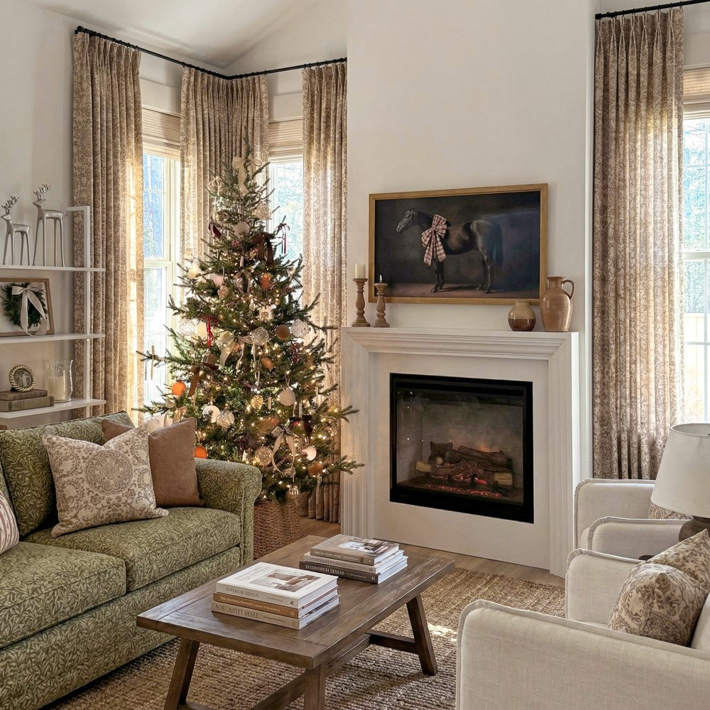 Austin Beige Damask Linen Custom Curtains