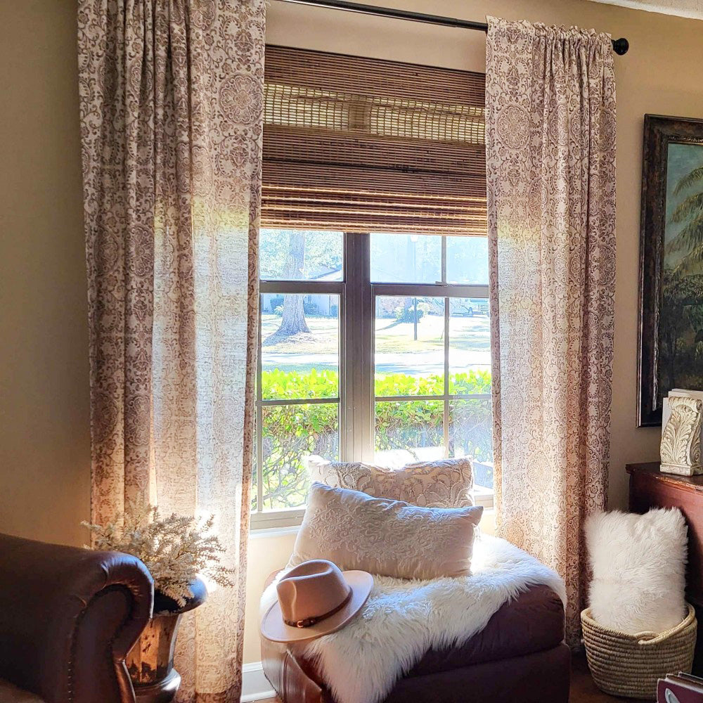 Austin Beige Damask Linen Custom Curtains