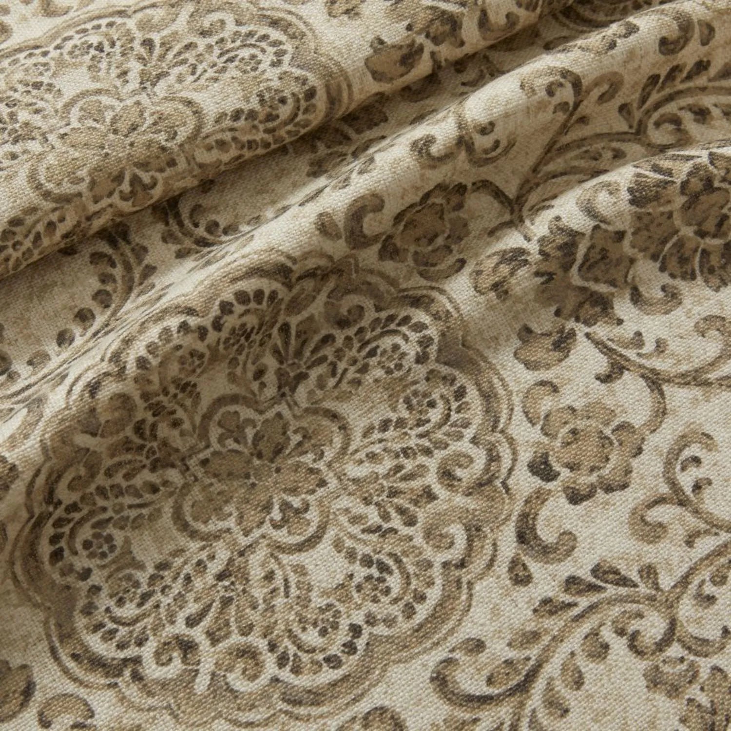 Austin Beige Damask Linen Custom Curtains
