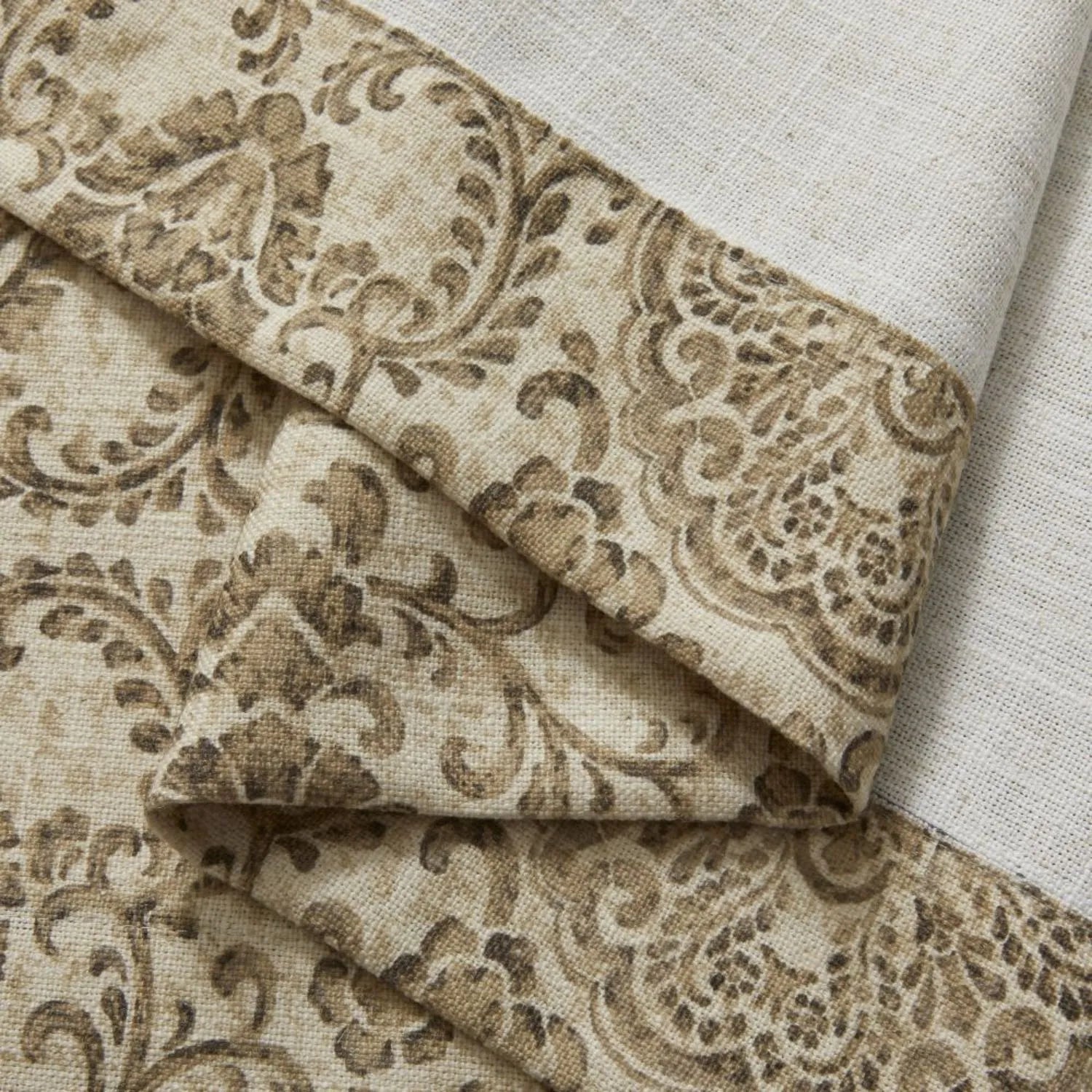 Austin Beige Damask Linen Custom Curtains