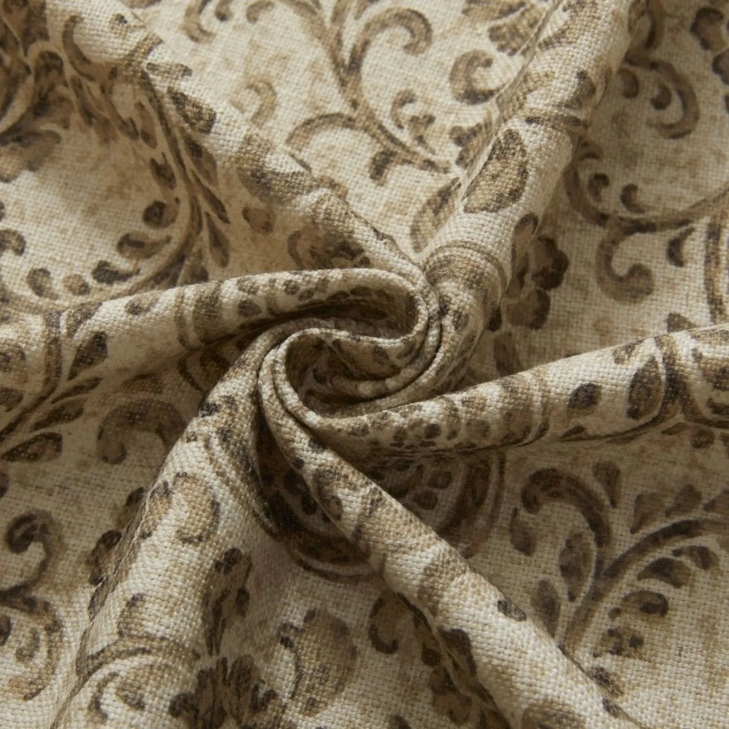Austin Beige Damask Linen Custom Curtains