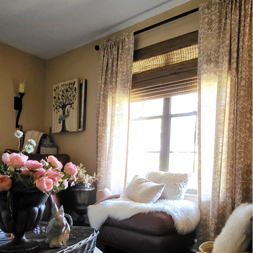 Austin Beige Damask Linen Custom Curtains