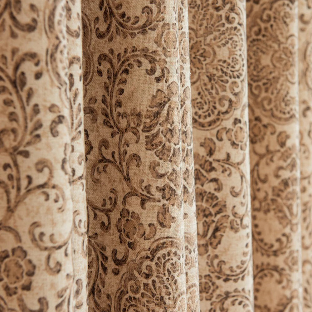 Austin Beige Damask Linen Custom Curtains