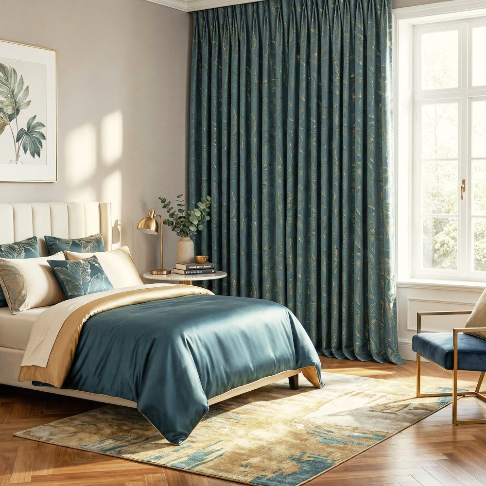 Avery Contemporary Golden Palms Patterned Curtains