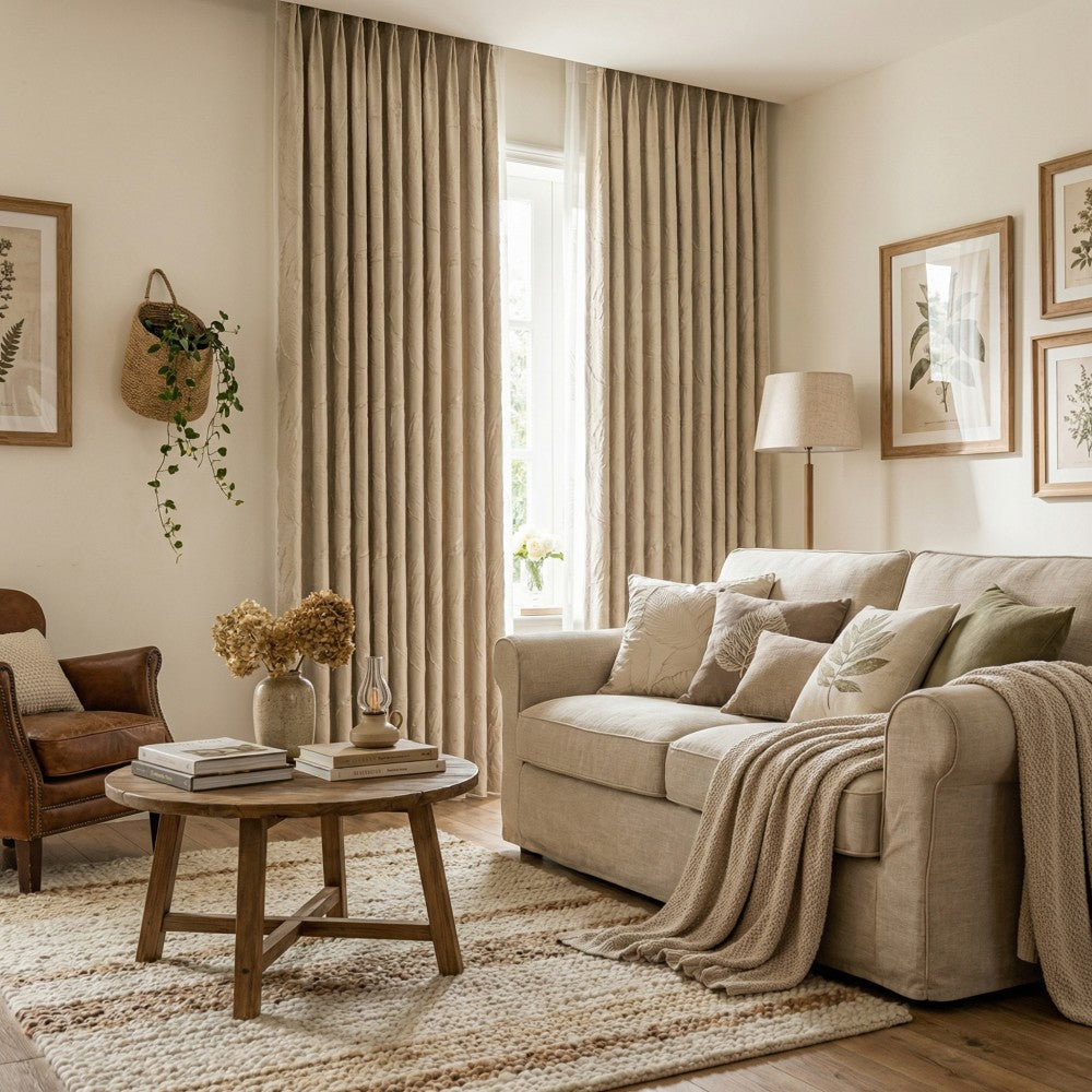 Avery Contemporary Golden Palms Patterned Curtains