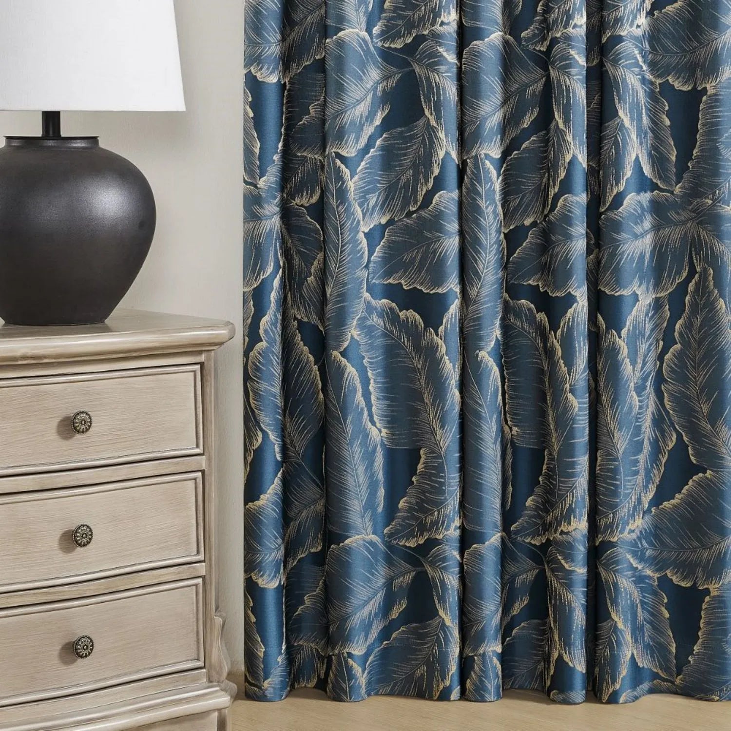 Avery Contemporary Golden Palms Patterned Curtains