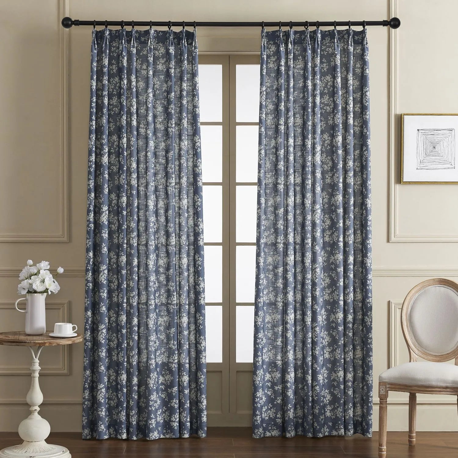 Bailey Vintage Navy Blue Floral Printed Curtains