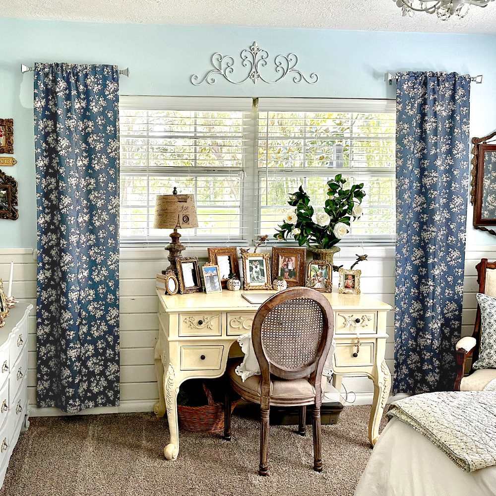 Bailey Vintage Navy Blue Floral Printed Curtains