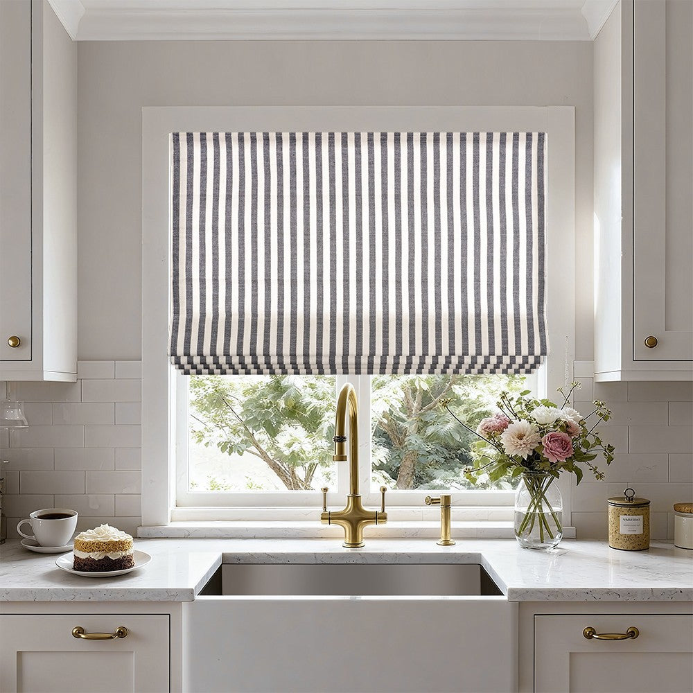 Blake Striped Linen Roman Shade