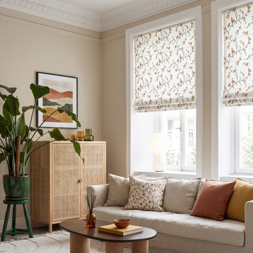 Stores romains brodés Bloom à motif de brindilles