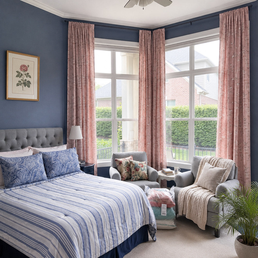 Bloom Spring Hues Floral Embroidered Curtains