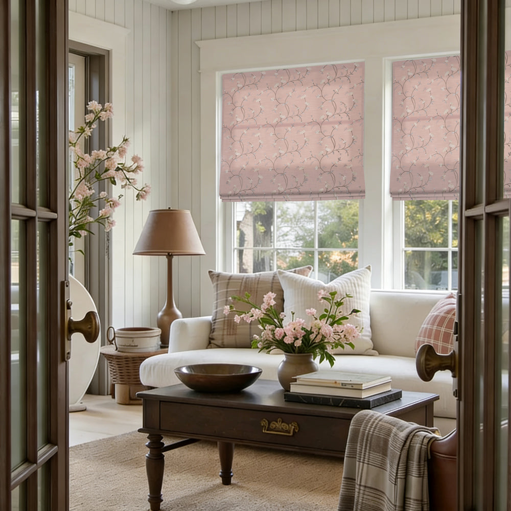 Bloom Embroidered Sprig Roman Shades