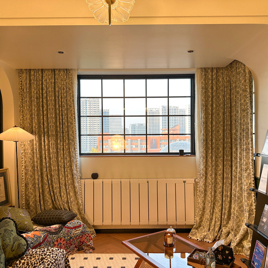 Bonnie Soft Green Velvet Damask Floral Curtains