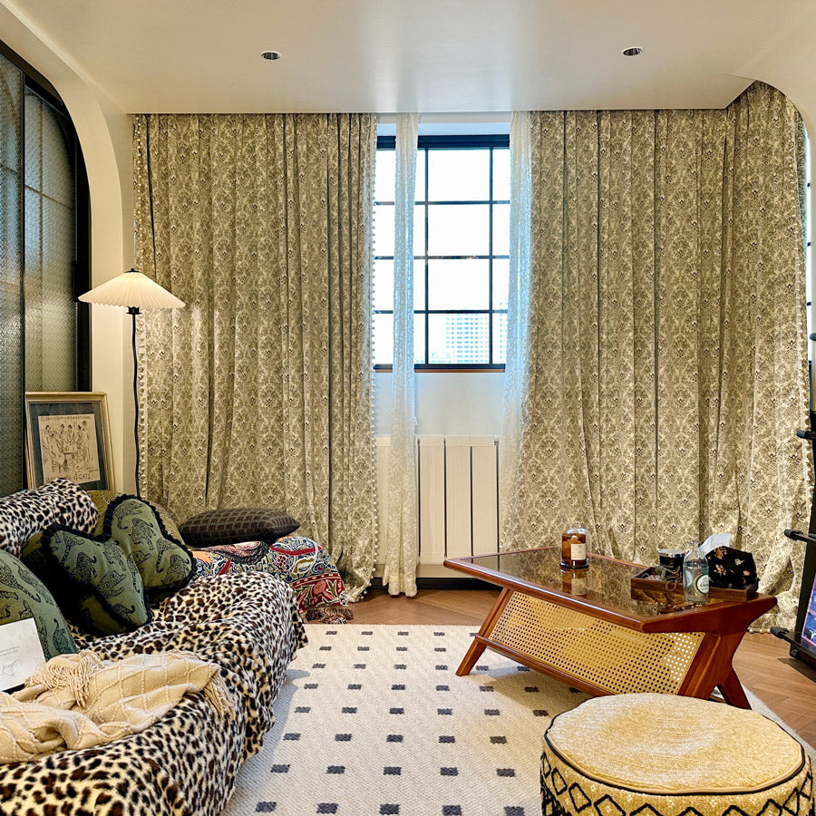 Bonnie Soft Green Velvet Damask Floral Curtains