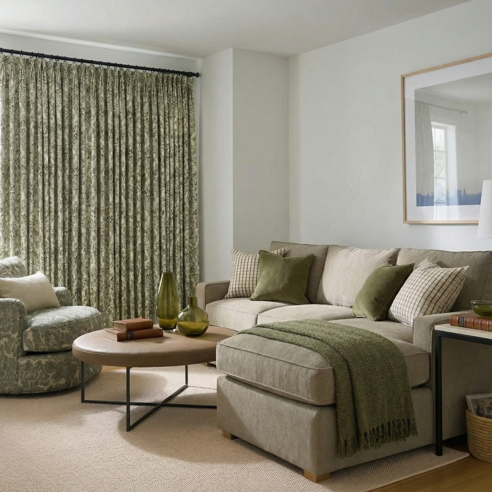 Bonnie Soft Green Velvet Damask Floral Curtains