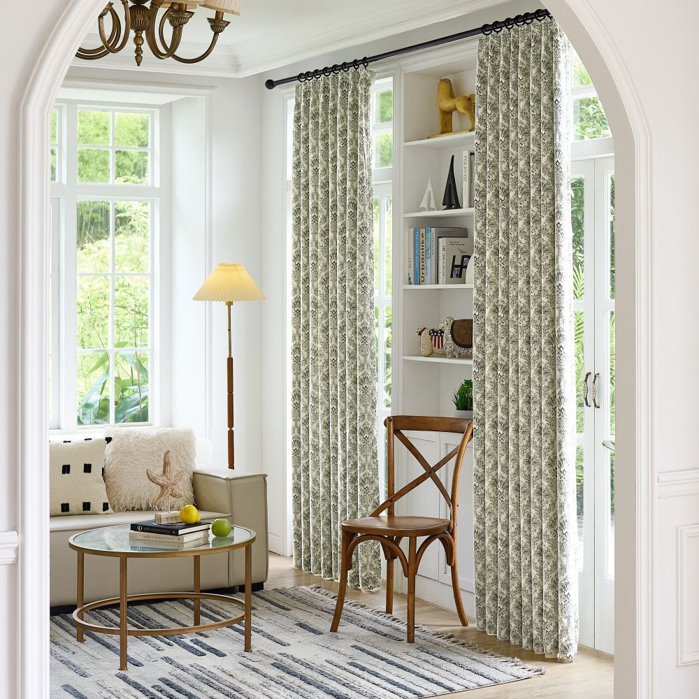 Bonnie Soft Green Velvet Damask Floral Curtains