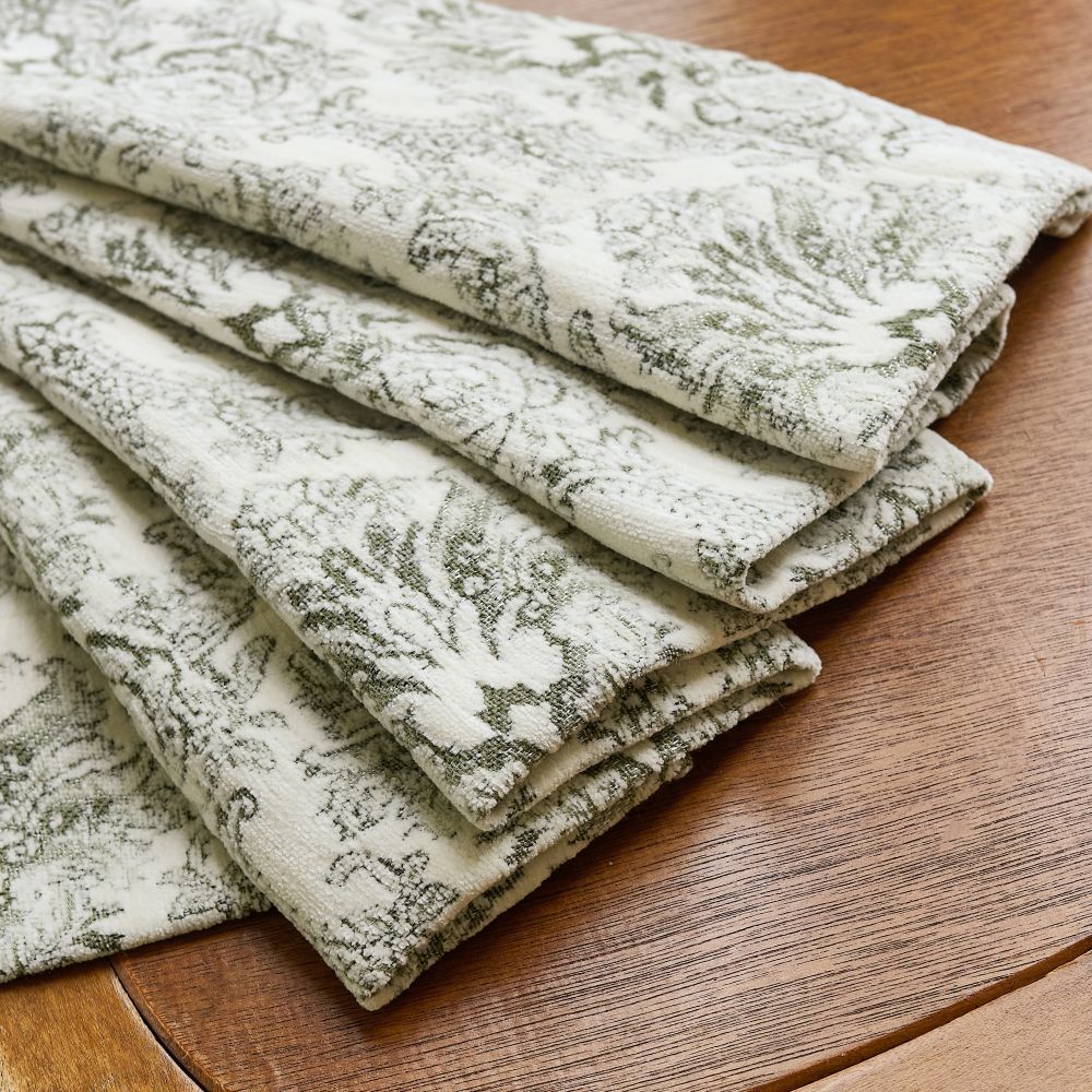 Bonnie Soft Green Velvet Damask Floral Curtains