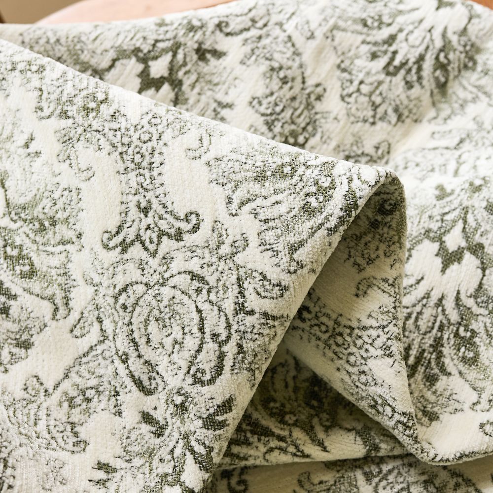 Bonnie Soft Green Velvet Damask Floral Curtains