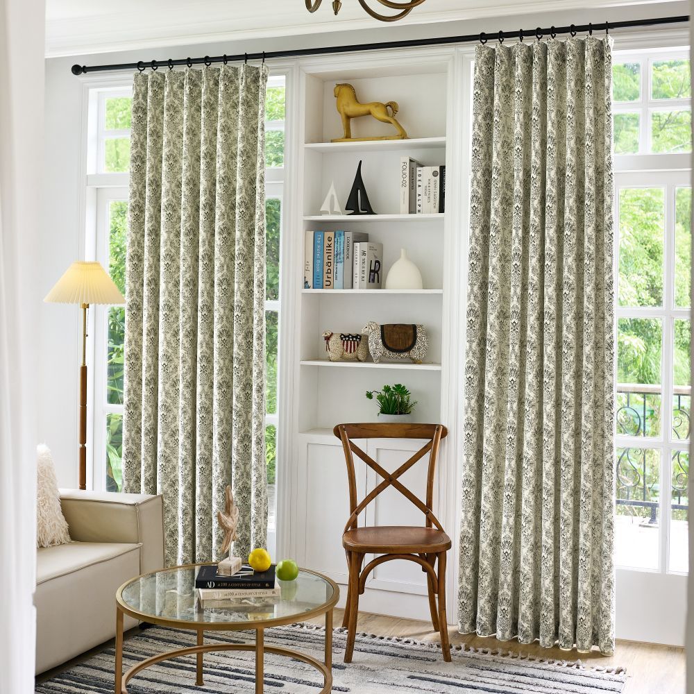 Bonnie Soft Green Velvet Damask Floral Curtains