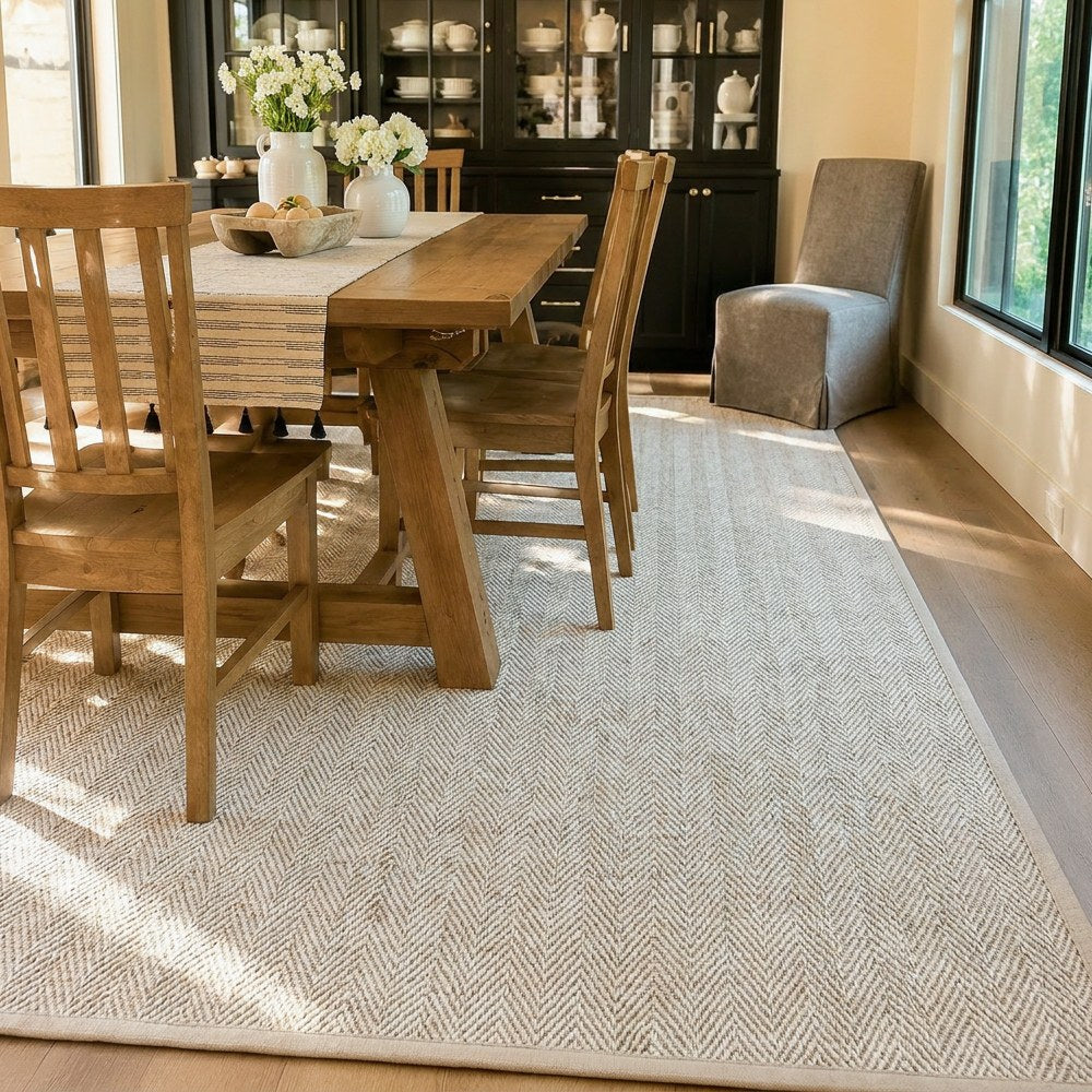Callen Natural Wool Jute Herringbone Custom Rug